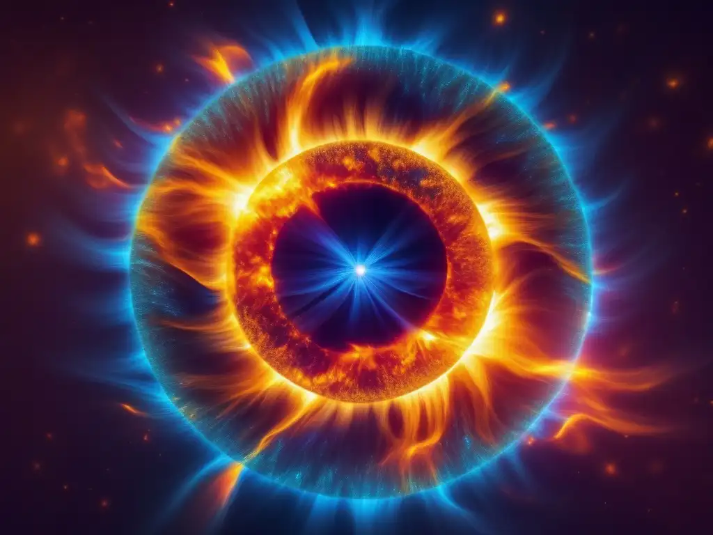 Física del Plasma en estrellas: imagen fascinante en 8K muestra la esencia del sol como estrella de plasma, con colores vivos y patrones mesmerizantes