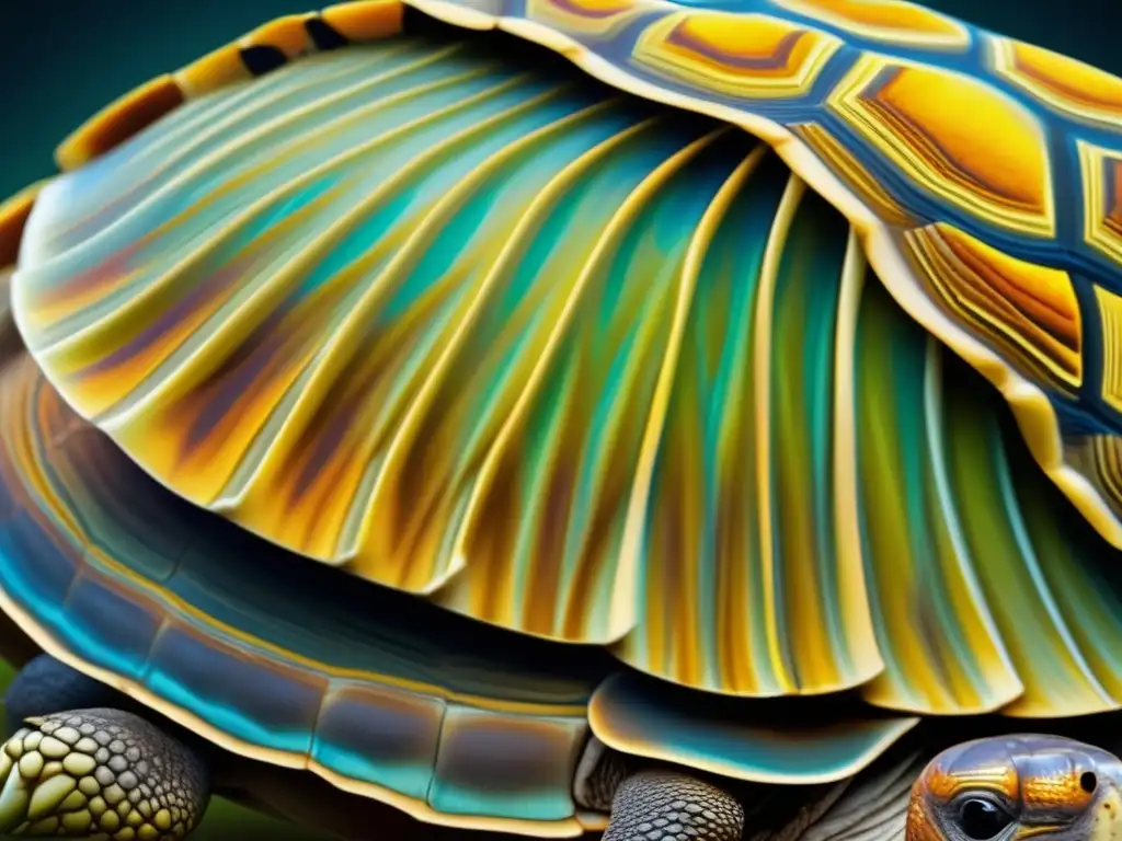 Anatomía y longevidad de la tortuga gigante: caparazón detallado, colores vibrantes y adaptaciones fisiológicas (110 caracteres)