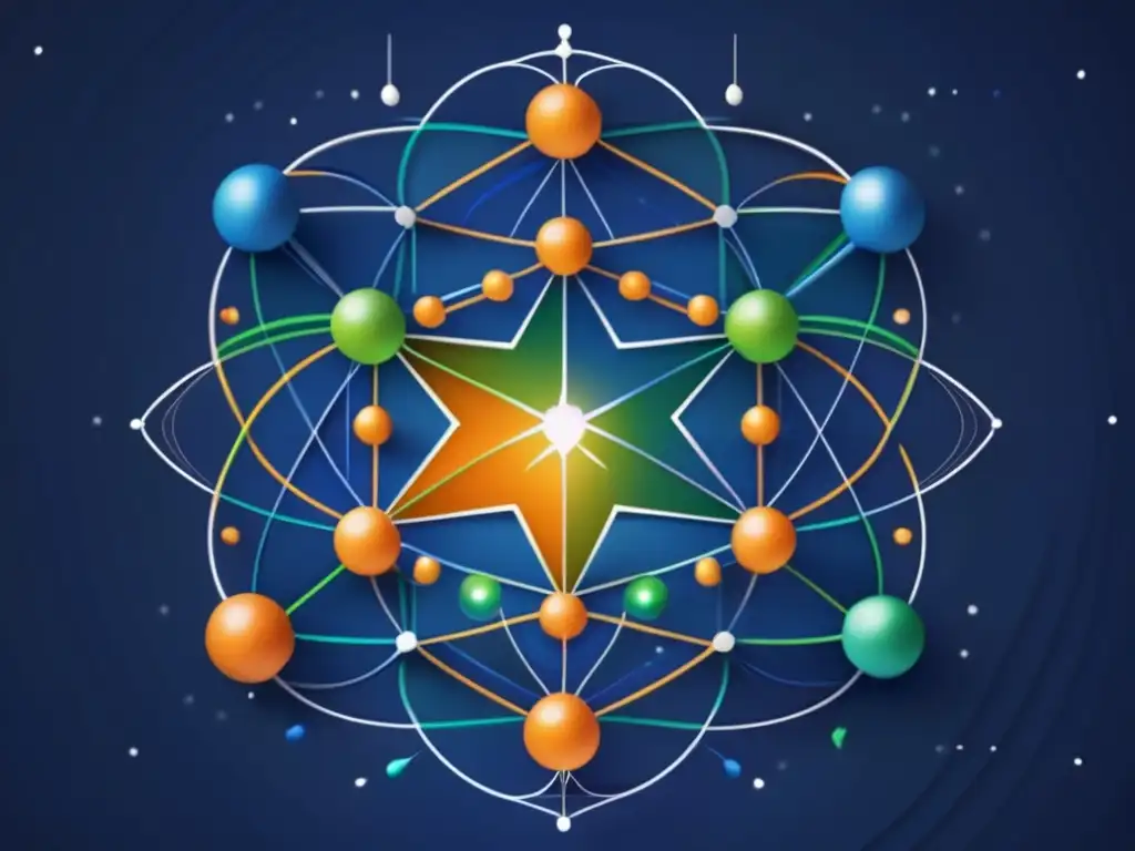 Fenómeno Supersimetría Física Partículas - Imagen detallada de la teoría de Supersimetría, con líneas y formas interconectadas en colores vibrantes