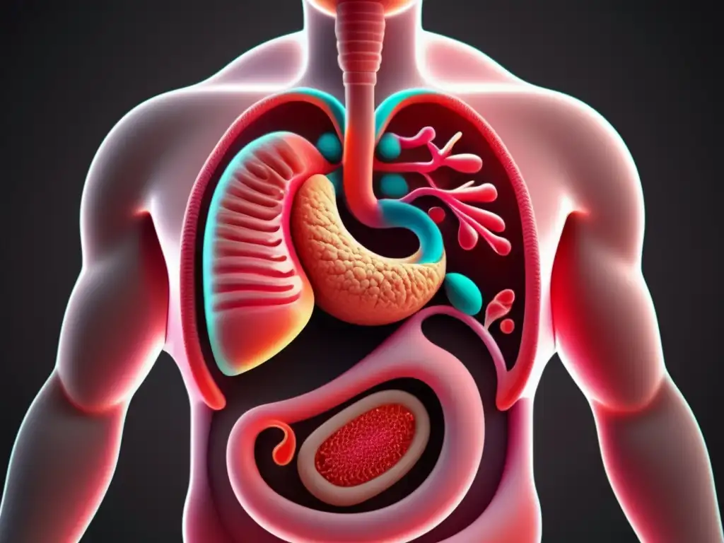 Descubriendo la anatomía humana fascinante: imagen 8k detallada del sistema digestivo en geometría abstracta