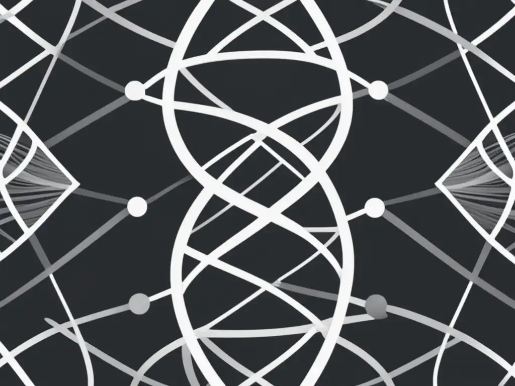 Ética investigación células madre: Imagen abstracta de ADN entrelazado en gris y blanco sobre fondo negro