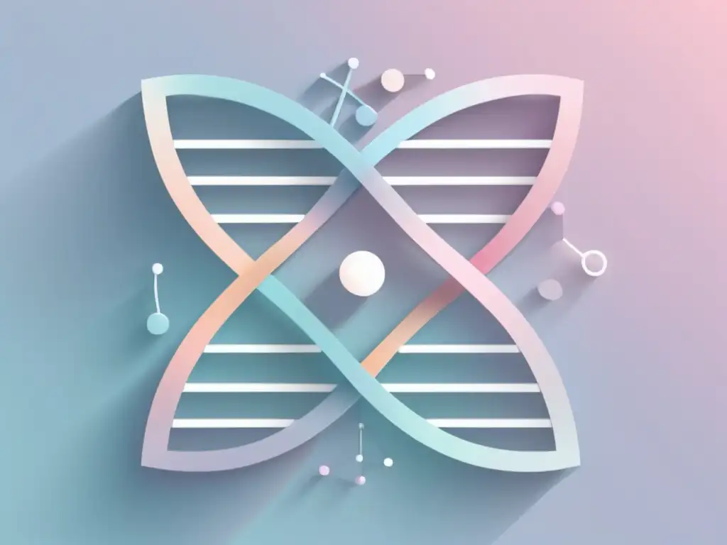 Importancia farmacogenética en ADN: abstracción minimalista con gradientes suaves y formas geométricas representando nucleótidos