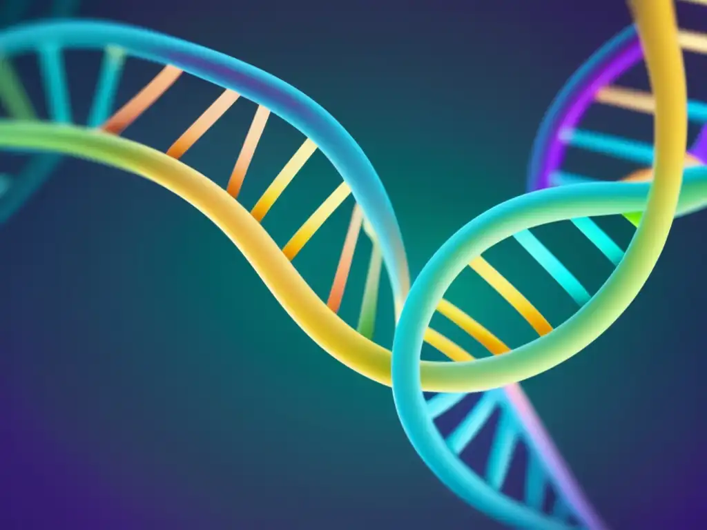 Física biológica: conceptos y aplicaciones - DNA brillante, colorido y entrelazado que representa la complejidad de la vida molecular