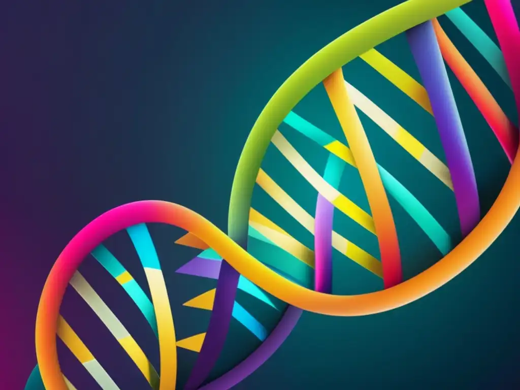 Estructura de ADN con modificaciones epigenéticas representadas por colores y formas geométricas - Epigenética y longevidad