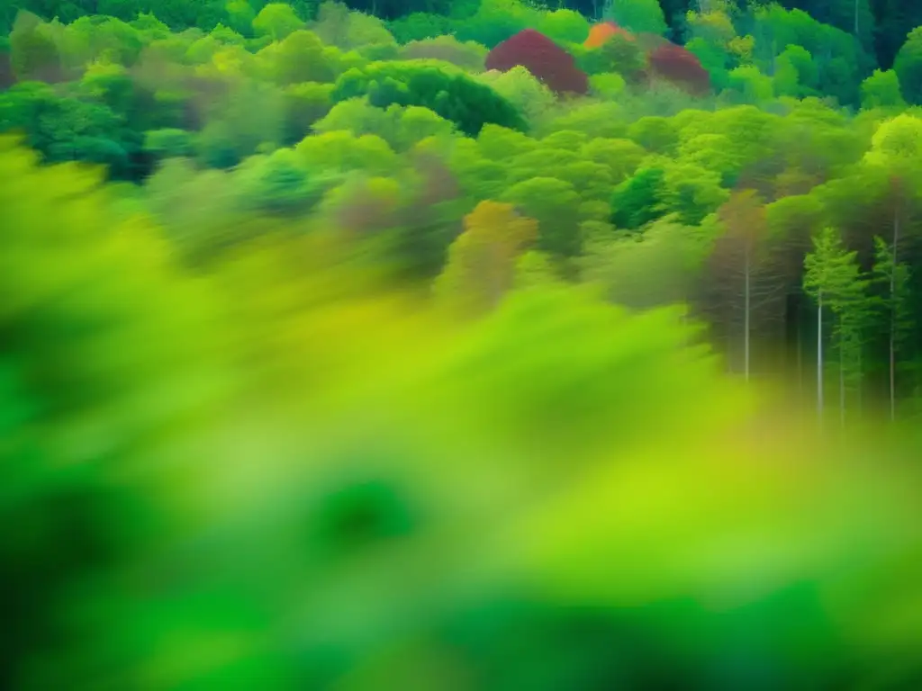 Importancia de los bosques para la biodiversidad: imagen abstracta de un denso bosque con colores vibrantes