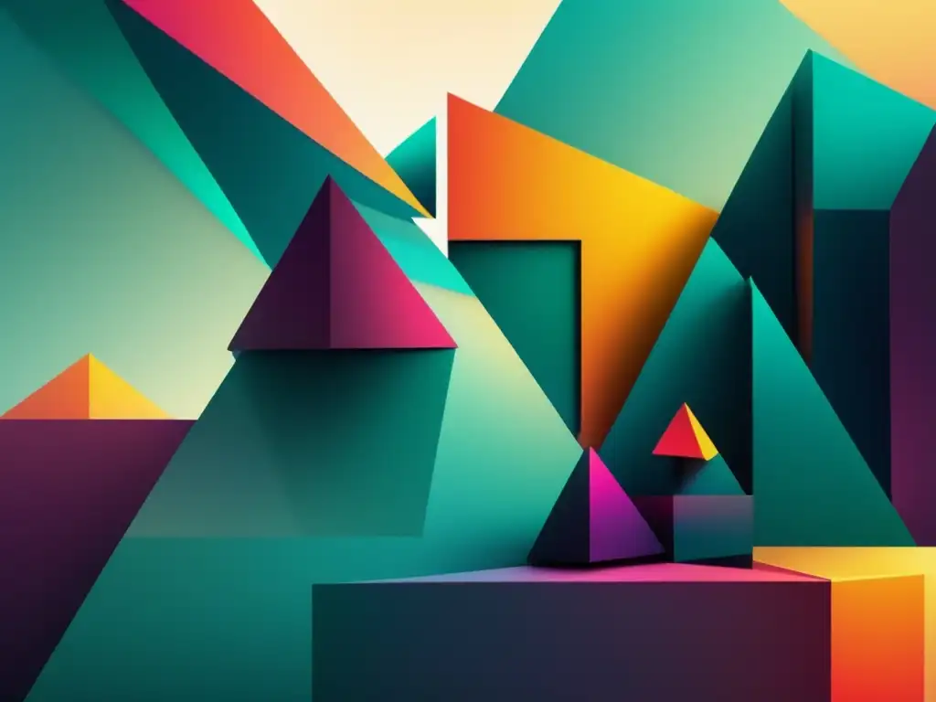 Tecnología de materiales avanzados en imagen abstracta de formas geométricas superpuestas y colores vibrantes