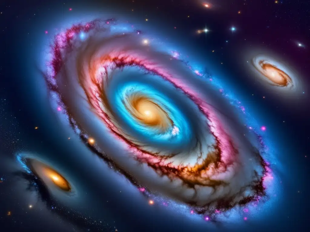 Formación de galaxias en el universo: imagen 8k detallada de la danza cósmica, con gas, polvo y colores vibrantes