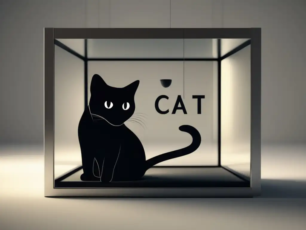 Ilustración 8k de gato de Schrödinger en caja transparente con importancia de la Mecánica Cuántica