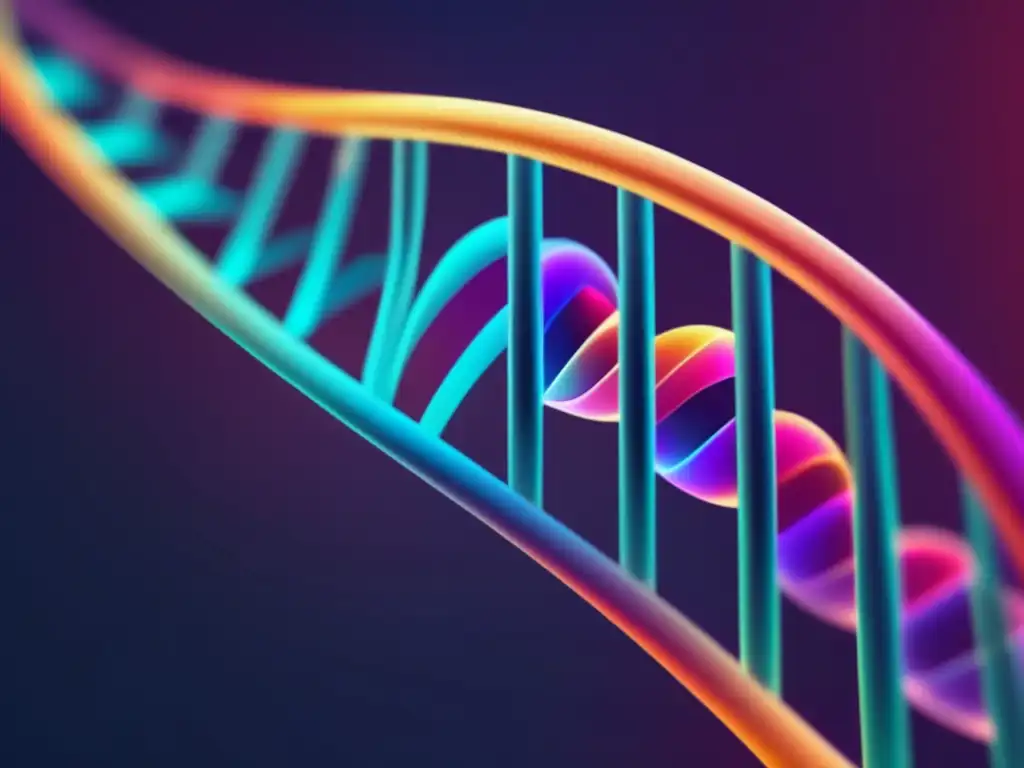 Importancia transcriptómica en genómica comparativa: imagen abstracta de una doble hélice de ADN, detallada y colorida, en un entorno futurista