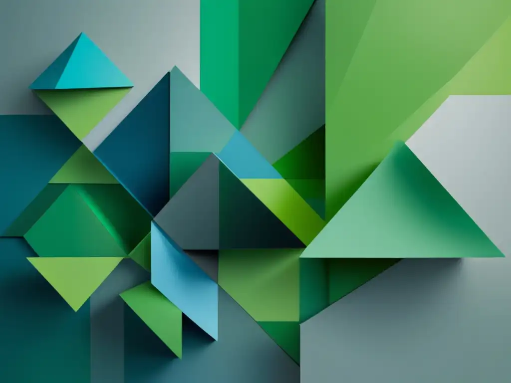 Desafíos ambientales y materiales innovadores Materiales avanzados para desafíos ambientales en un abstracto vibrante de formas geométricas verdes, azules y grises