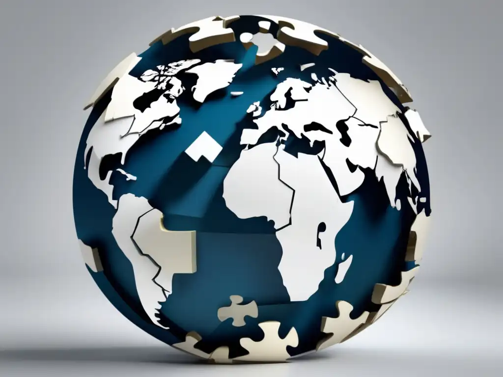 Crisis alimentaria mundial: rompecabezas fragmentado Ingeniería genética y crisis alimentaria: imagen abstracta que representa la crisis mundial de alimentos con un globo fracturado hecho de piezas de rompecabezas dispersas