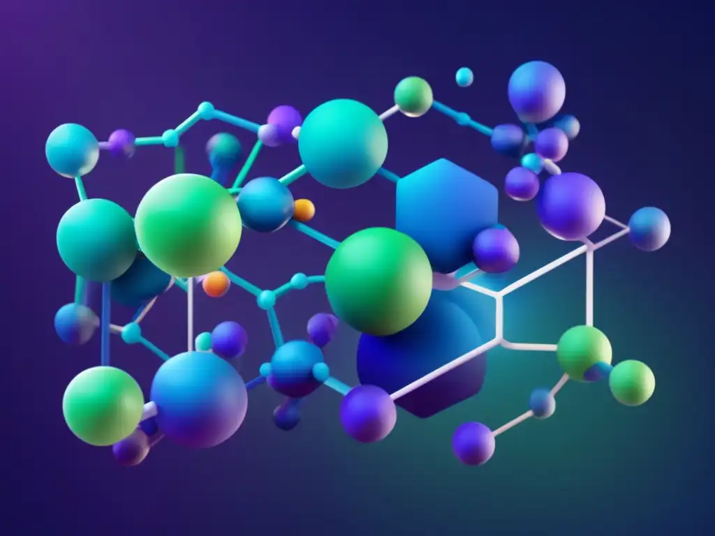 Diseño de fármacos: Creación medicamento - Estructuras moleculares interconectadas en colores vibrantes sobre fondo oscuro