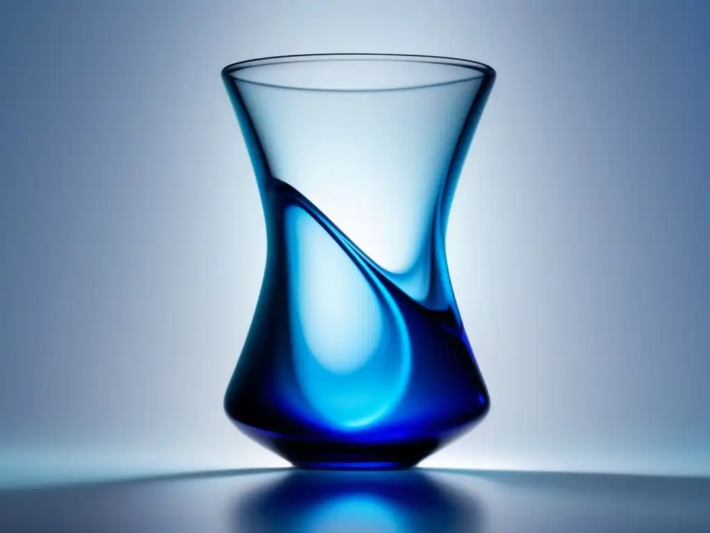 Experimentos caseros de Fotoquímica: Beaker azul con líquido, patrones químicos y fondo sereno