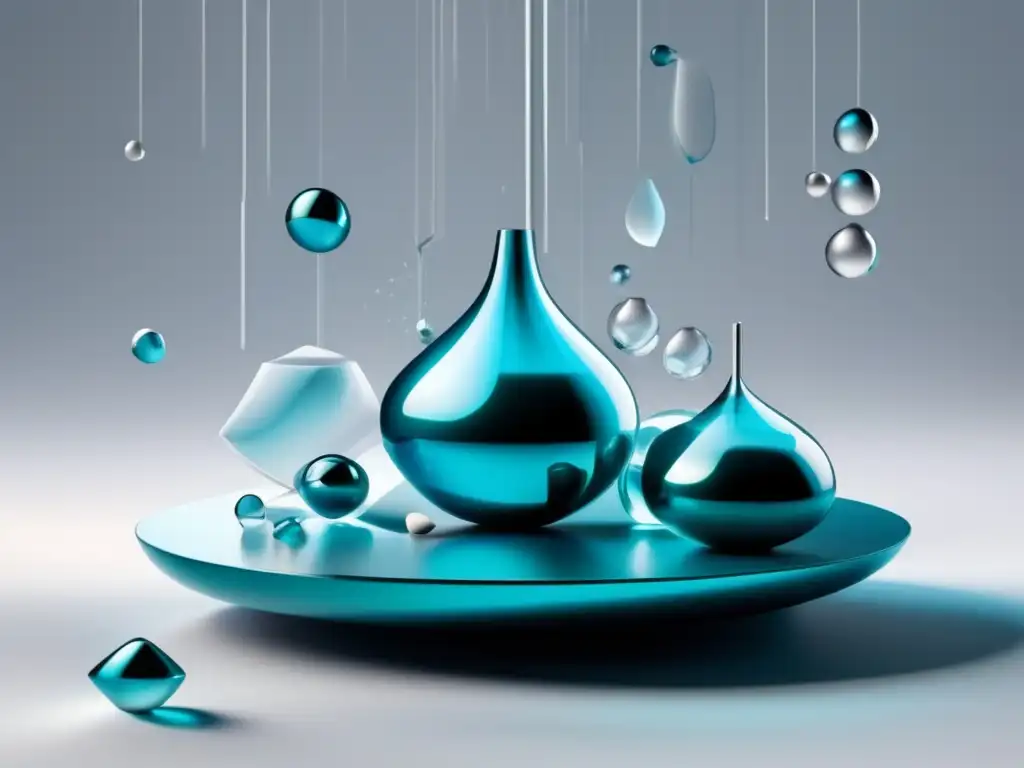 Materiales avanzados en belleza y cosmética: Composición minimalista y abstracta con formas geométricas translúcidas y colores metálicos vibrantes