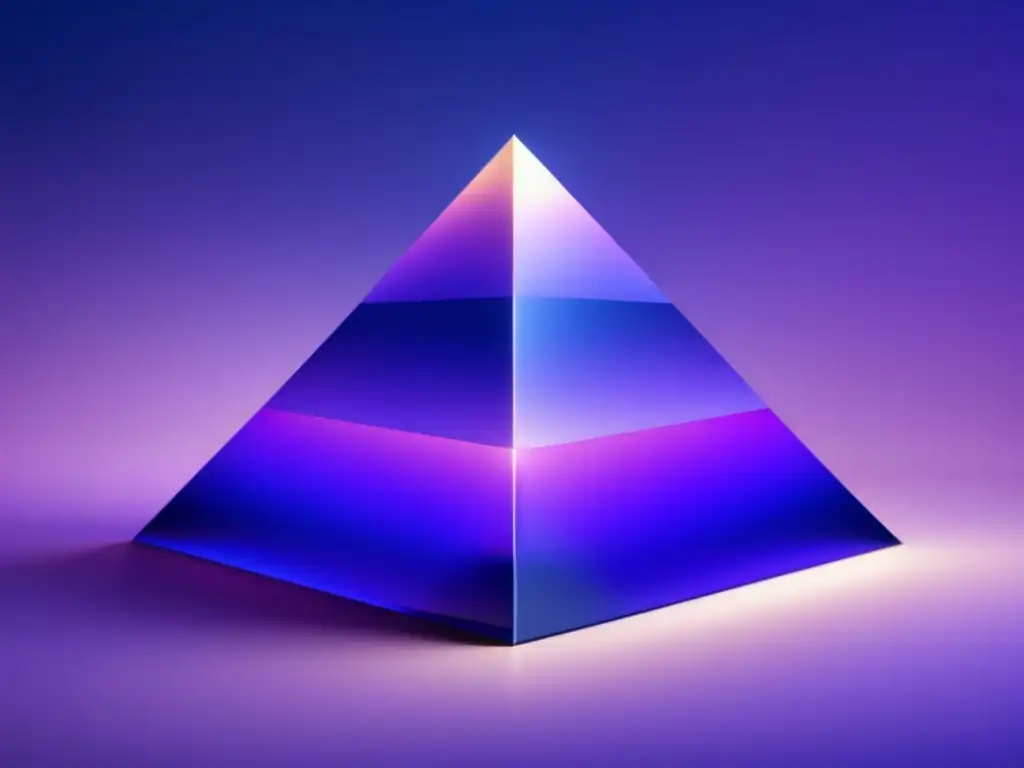 Metamateriales avanzados: pirámide tridimensional iridiscente con patrones geométricos -