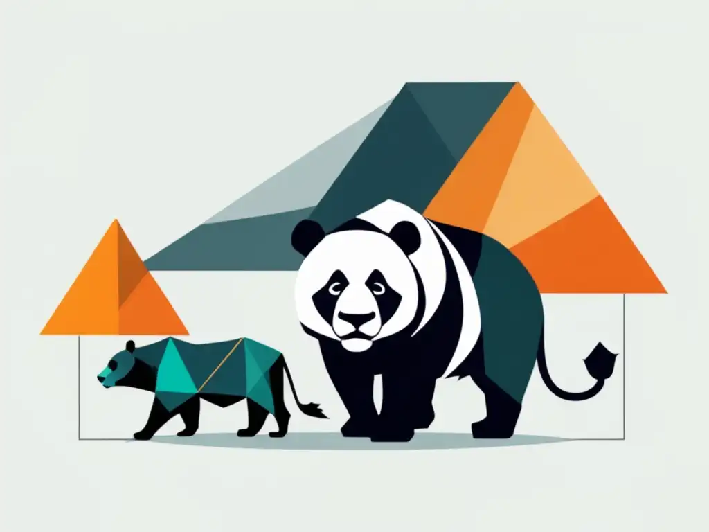 Imagen minimalista de tres especies en peligro: tigre de Bengala, panda gigante y rinoceronte negro