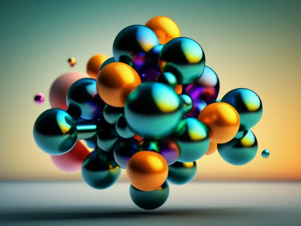 Estructura molecular en química inorgánica: detalle y belleza de la composición química con colores vibrantes y contrastantes