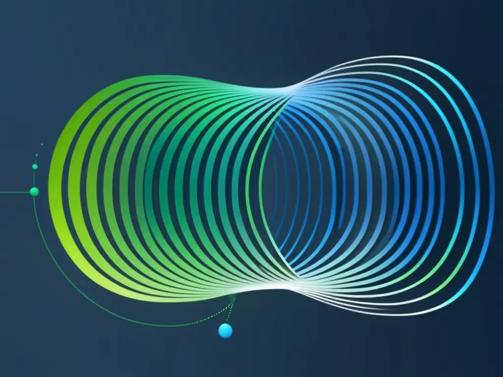 Descubrimiento y estudio de neutrinos: imagen abstracta que representa las débiles interacciones de neutrinos con líneas curvas en azul y verde