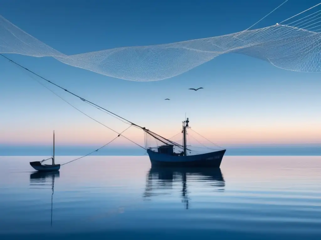 Impacto de la pesca excesiva en la Ecología Marina: Océano azul profundo con barco de pesca y vida marina