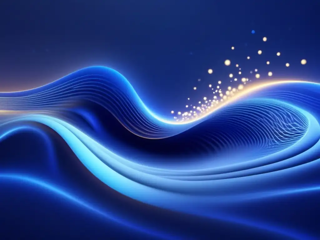 Dualidad de partículas y ondas en armonía Dualidad ondapartícula en física cuántica: Composición abstracta en 8k que representa la interacción entre partículas y ondas en armonía dinámica