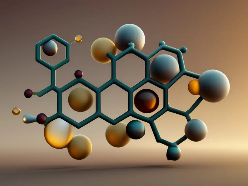 Química Orgánica en Cerveza y Vino: Representación abstracta en 8k de compuestos clave con formas geométricas y tonos terrosos