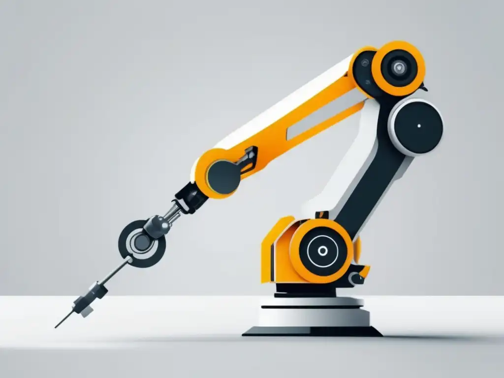 Impacto de robots autónomos en la industria de la robótica: brazo robótico minimalista y abstracto, destacando precisión y eficiencia