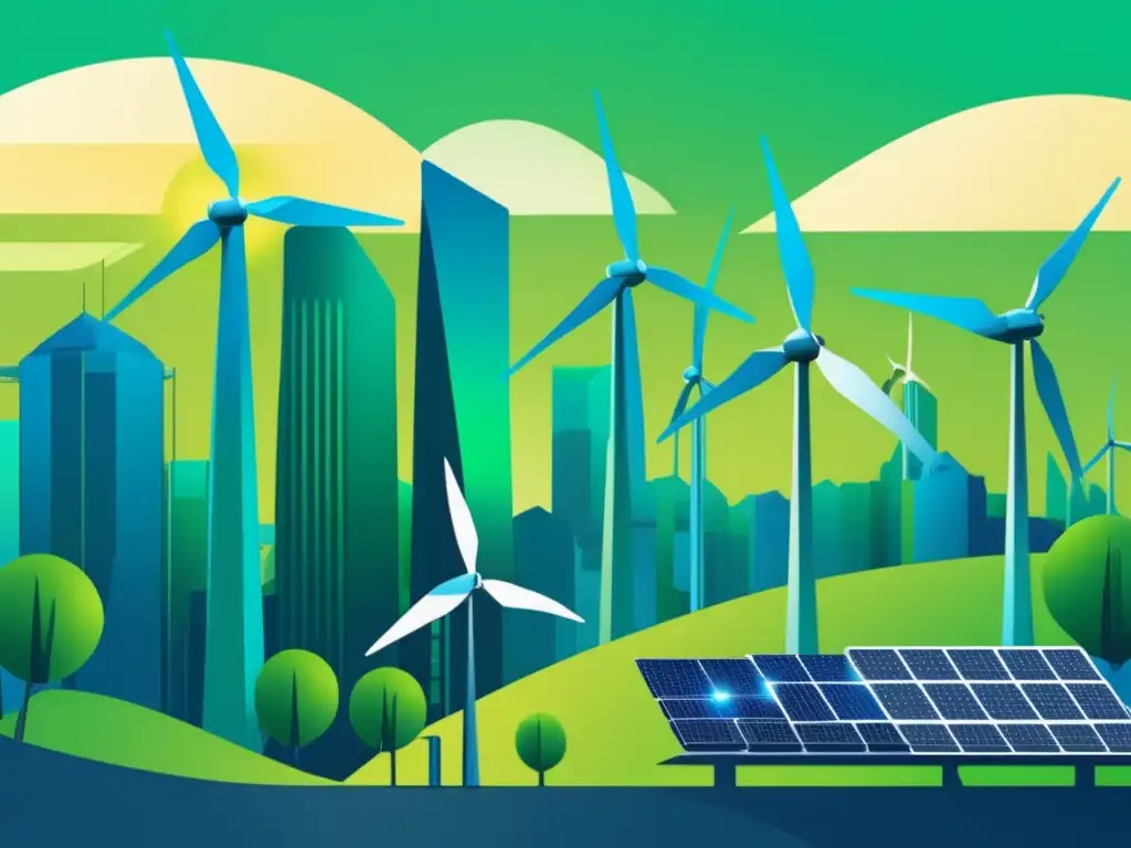 Energía sostenible con materiales avanzados en ciudad futurista