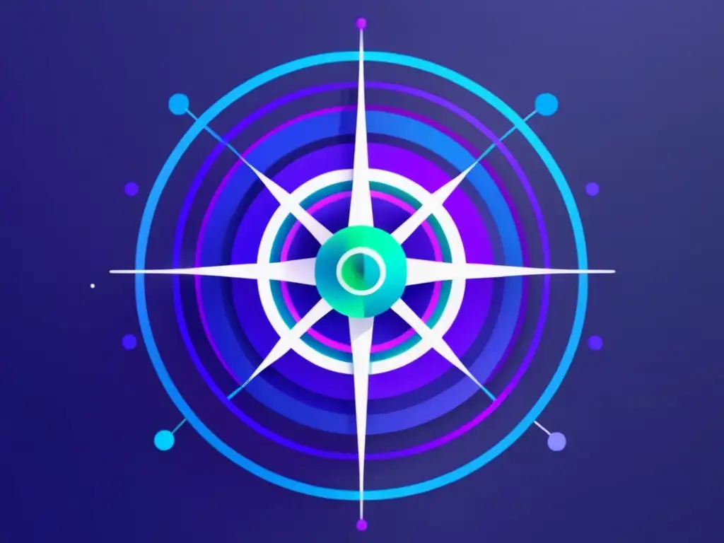 Importancia de las vacunas personalizadas: orb pulsante, líneas y formas geométricas en tonos azules, verdes y morados, ondas radiantes translúcidas