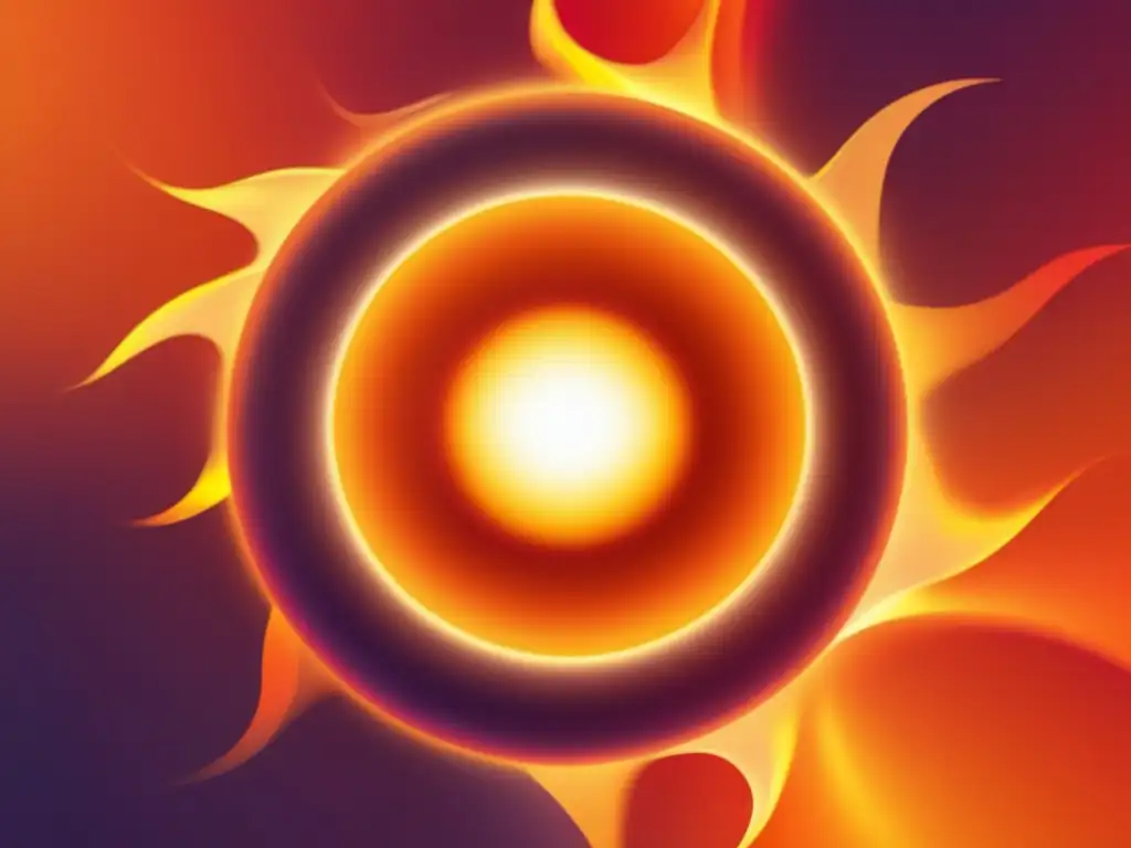 Imagen del sol en estilo minimalista y abstracto, con colores vibrantes representando el plasma y la fusión