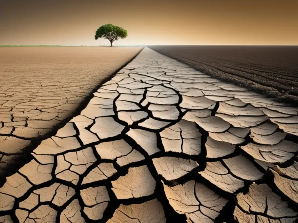 Impacto del cambio climático en la agricultura: campo árido, cultivos marchitos, desafíos agrícolas