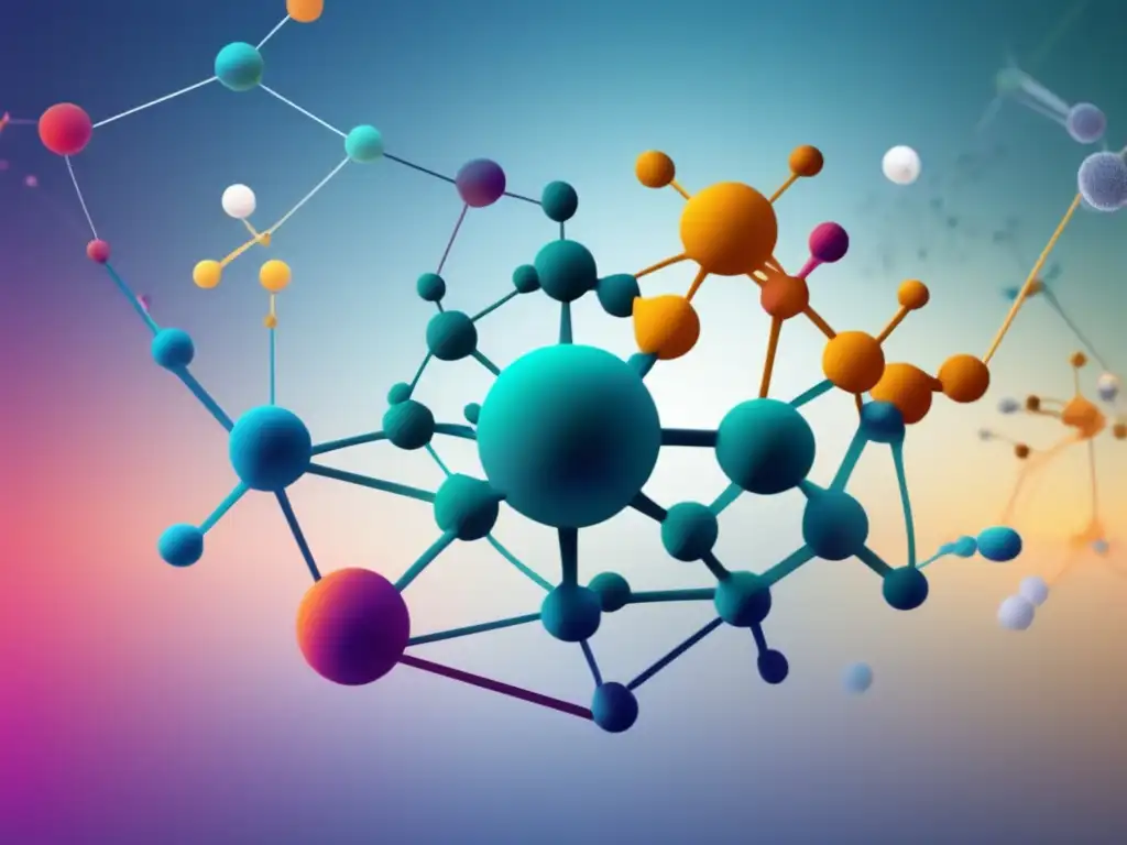 Importancia de la proteómica en terapias médicas: imagen abstracta de moléculas y biomarcadores en colores vibrantes, representando avances médicos