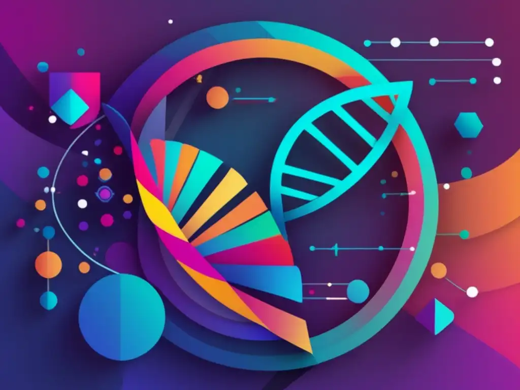 Innovaciones en biomedicina para salud: imagen abstracta con colores vibrantes y formas geométricas que representa avances científicos y terapias génicas
