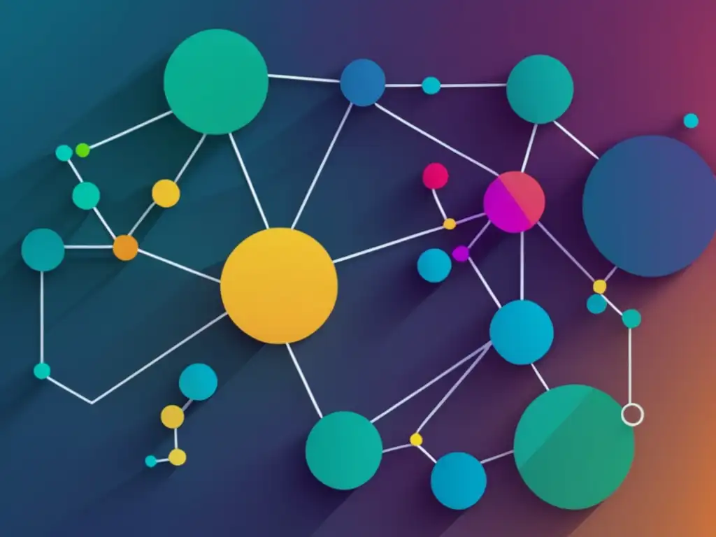 Importancia de la ciencia de datos en biología de sistemas: Red interconectada de nodos y colores vibrantes representan los componentes biológicos