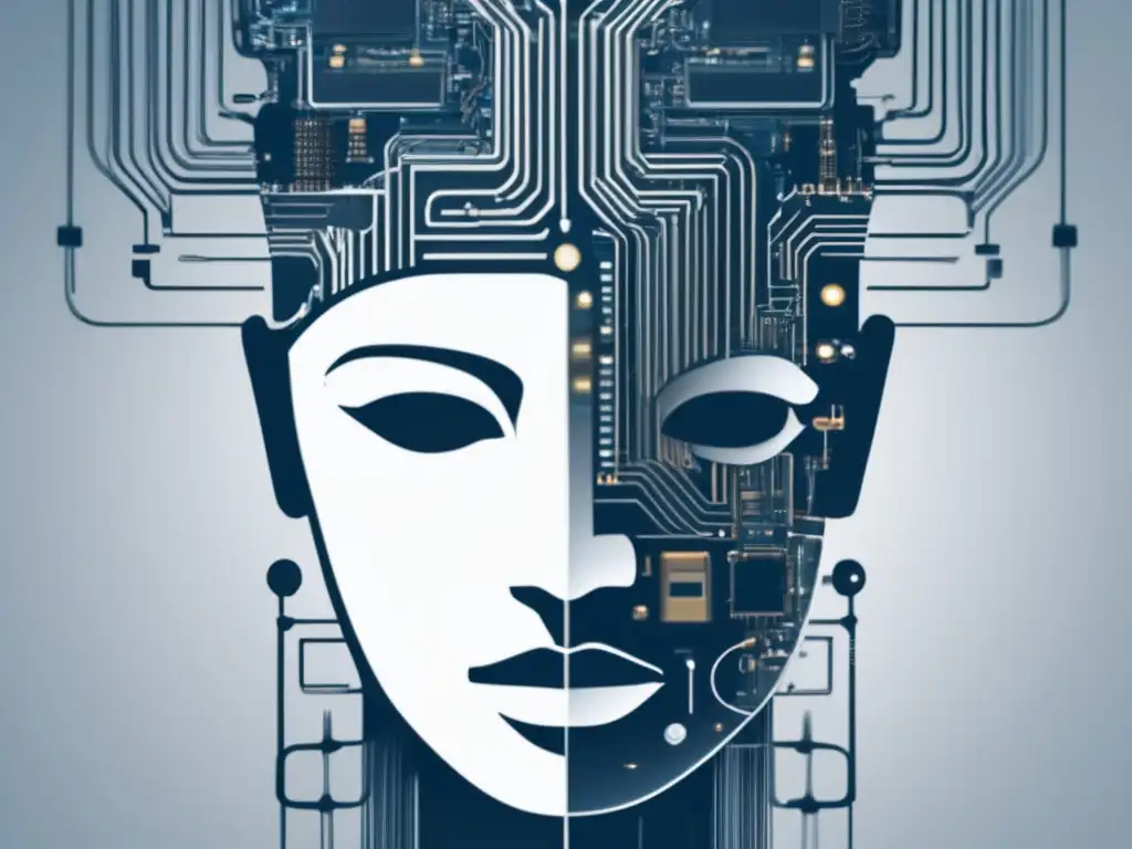 Importancia ética en inteligencia artificial: rostro humano y elementos tecnológicos en fusión