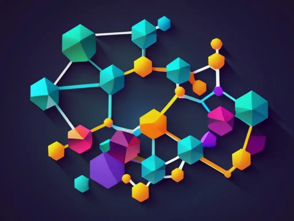 Importancia química orgánica en nanotecnología: red estructuras moleculares, colores vibrantes, fusión ciencia-innovación