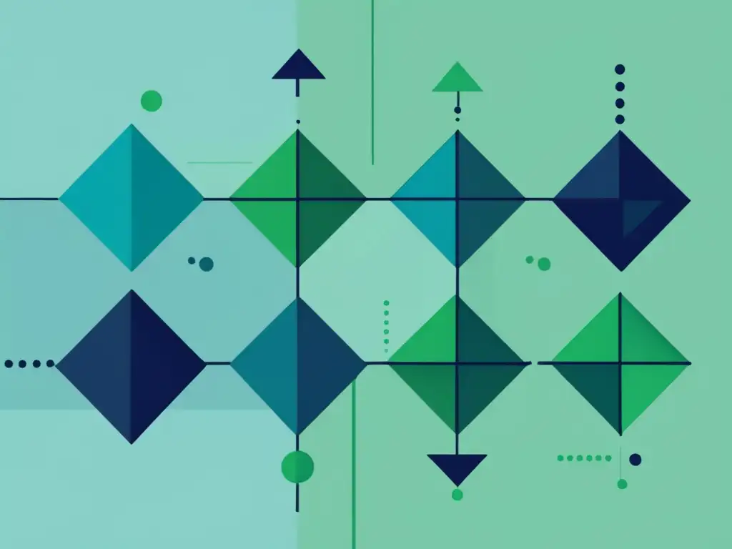 Aplicaciones de Álgebra Lineal en Data Science: Geometría abstracta en tonos azules y verdes, representando conceptos como regresión lineal, PCA y SVD