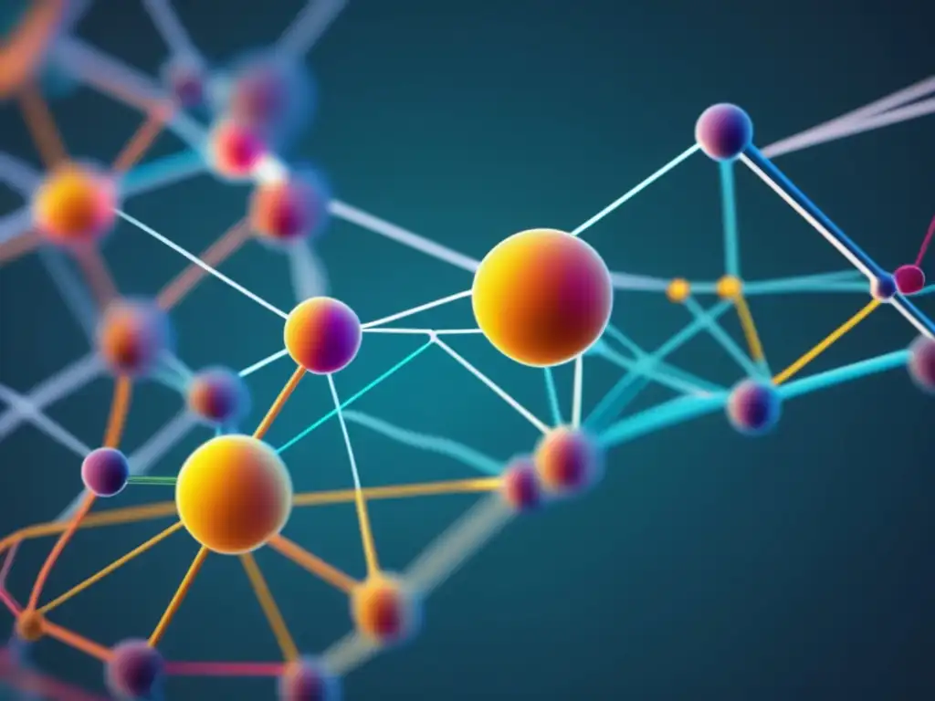 Innovación científica en biología y ciencia de datos: Red vibrante de nodos y líneas, simbolizando relaciones complejas y análisis de datos