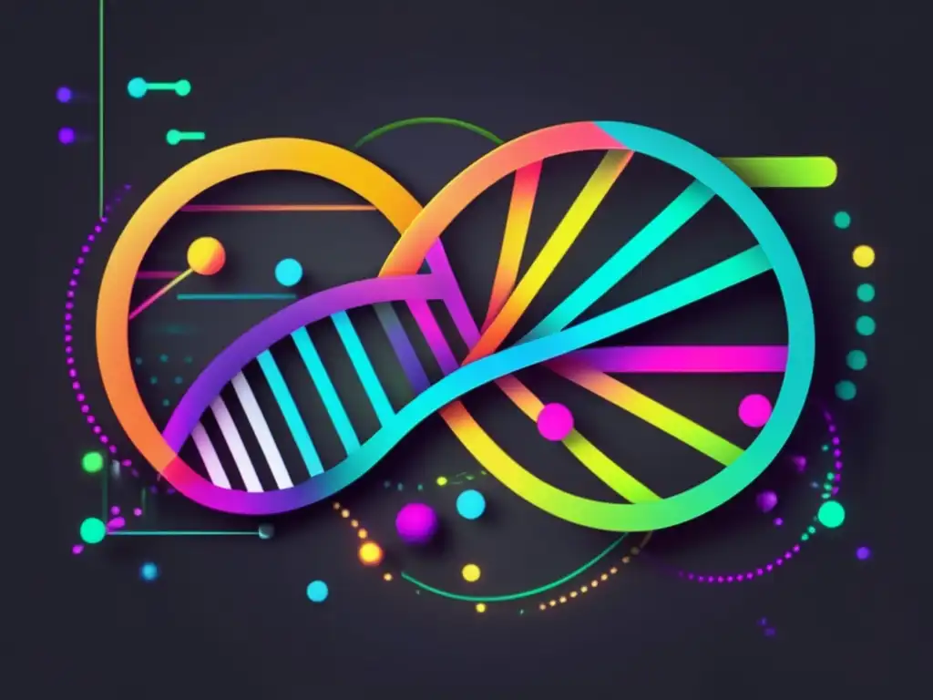 Oportunidades de trabajo en bioinformática: imagen abstracta que fusiona tecnología y biología, con ADN y elementos geométricos