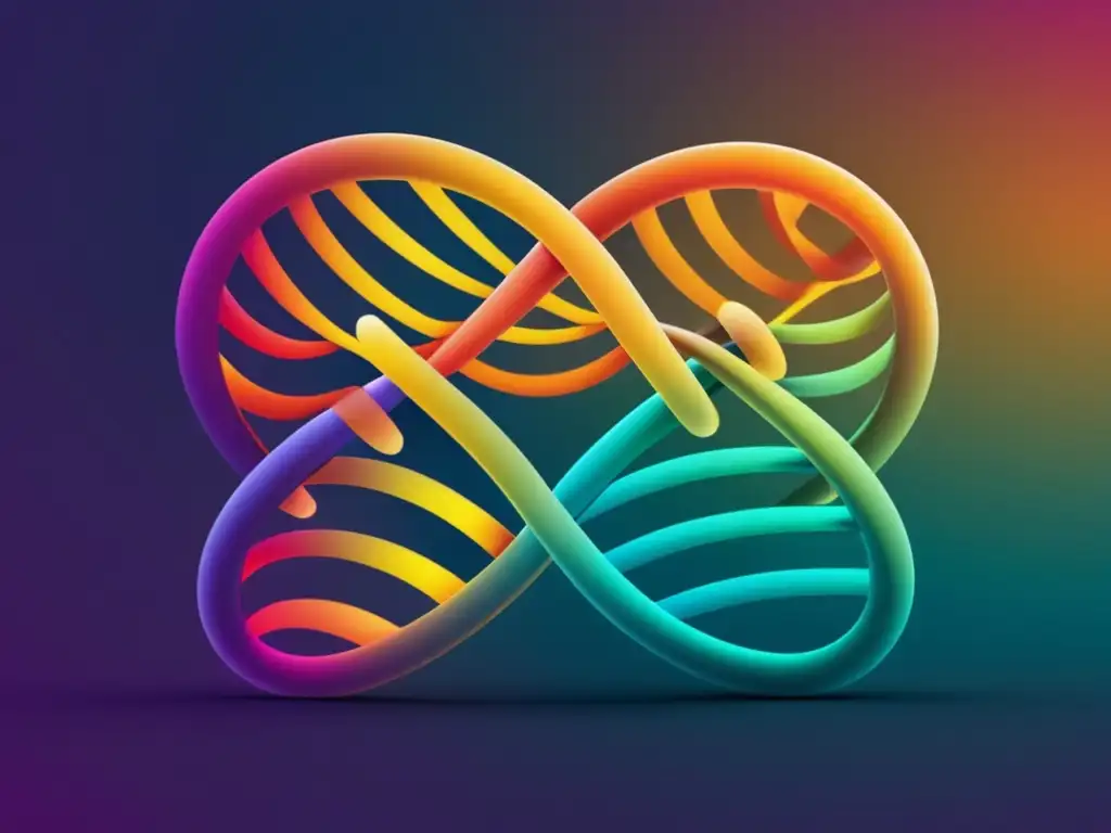 Origen y evolución de la reproducción sexual - DNA entrelazado en colores vibrantes, simbolizando la fusión genética y la evolución