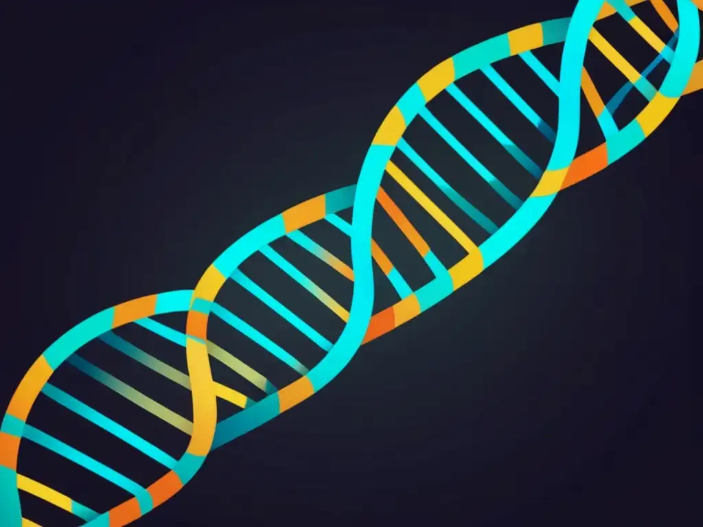 Influencia genes en comportamiento animal: ADN vibrante simboliza diversidad y complejidad genética, armonía entre genes y comportamiento animal