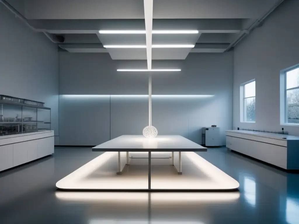 Implicaciones éticas experimentación humana con una escultura de engranajes interconectados en una habitación de laboratorio blanco