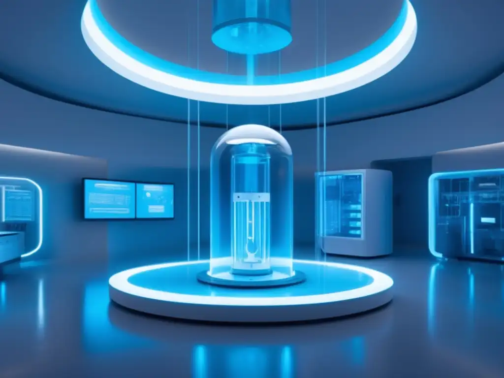 Laboratorio futurista con tecnología avanzada y terapias regenerativas en biomedicina