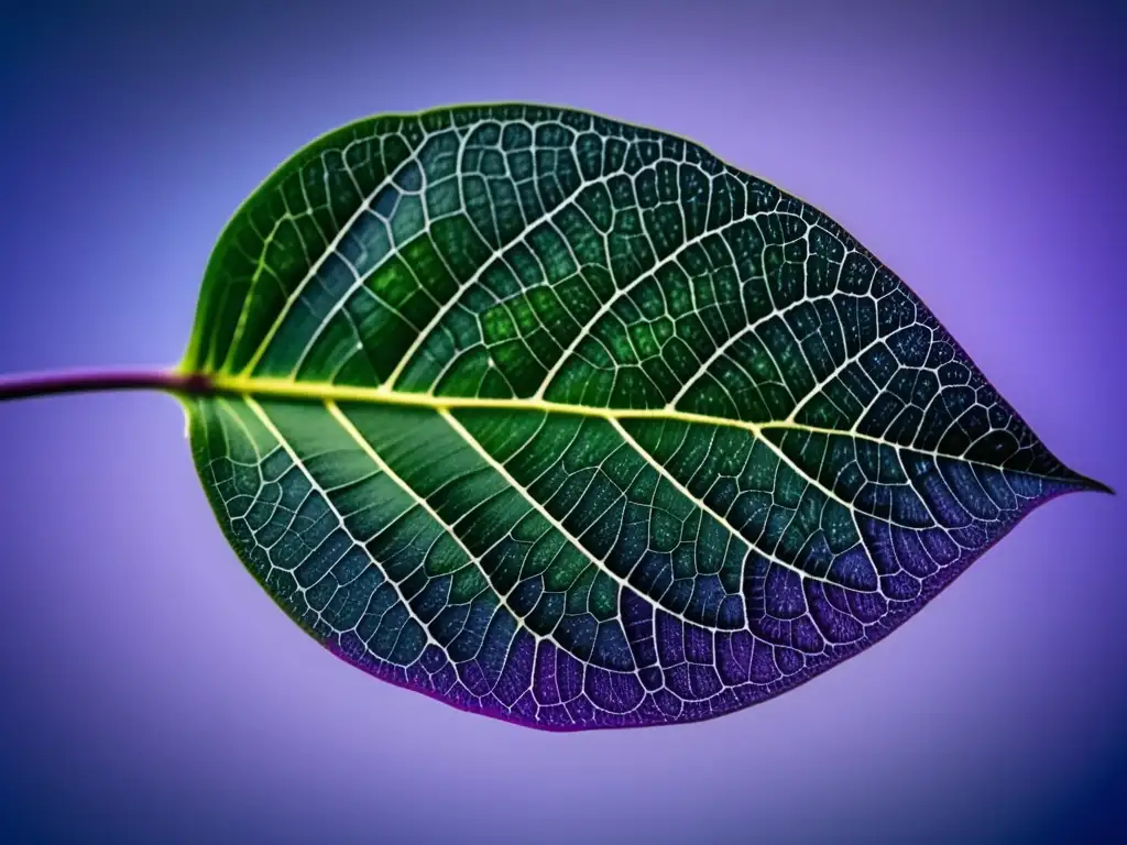 Hoja verde vibrante con patrones y texturas, simbolizando la conservación de la biodiversidad en el siglo XXI