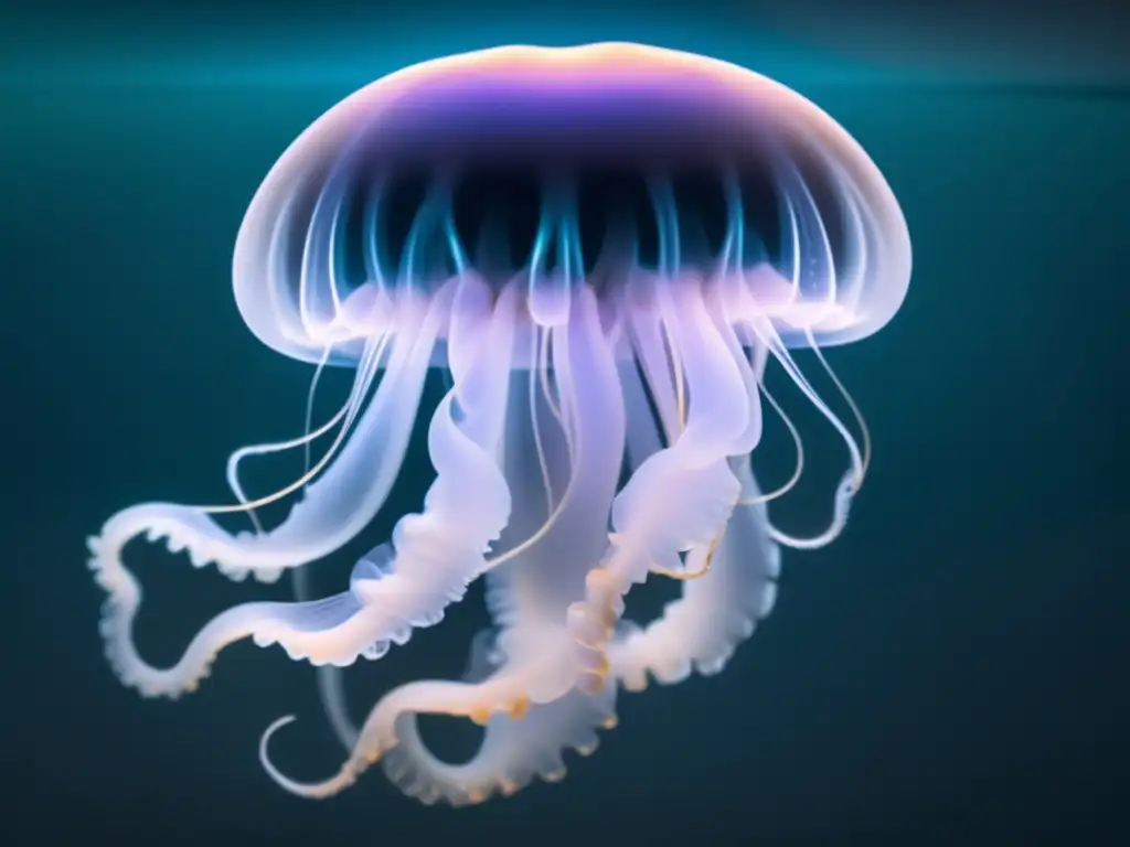 Jellyfish bioluminiscentes flotando en el océano oscuro, revelando regeneración en animales