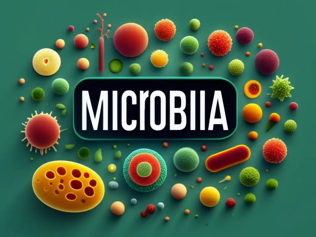 Importancia microbiología alimentaria platos: Imagen abstracta 8k con bacterias, virus y hongos en estilo minimalista