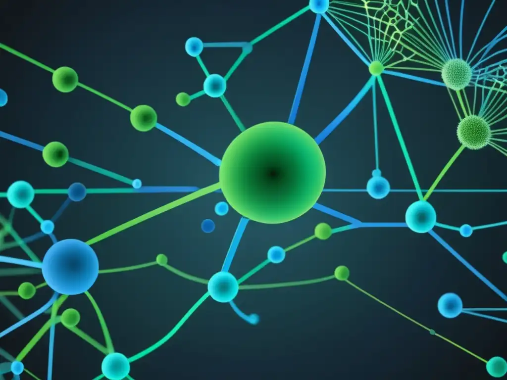 Microbiología forense: técnicas y aplicaciones - Imagen ultradetallada de microbiología forense, con líneas y formas interconectadas en azul y verde