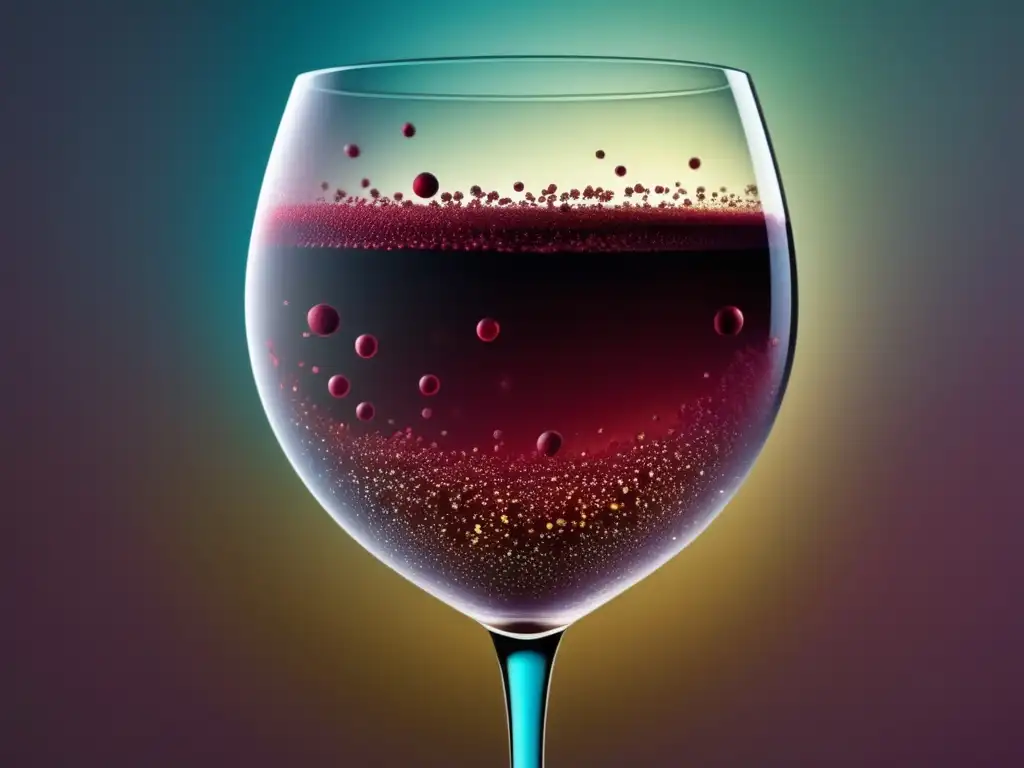 Importancia de los microbios en la industria del vino: imagen abstracta de una copa de vino rojo rodeada por microorganismos vibrantes