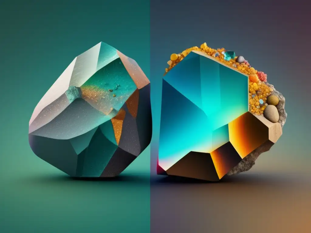 Diferencias entre mineral y roca: Imagen 8k detallada de representación abstracta y minimalista