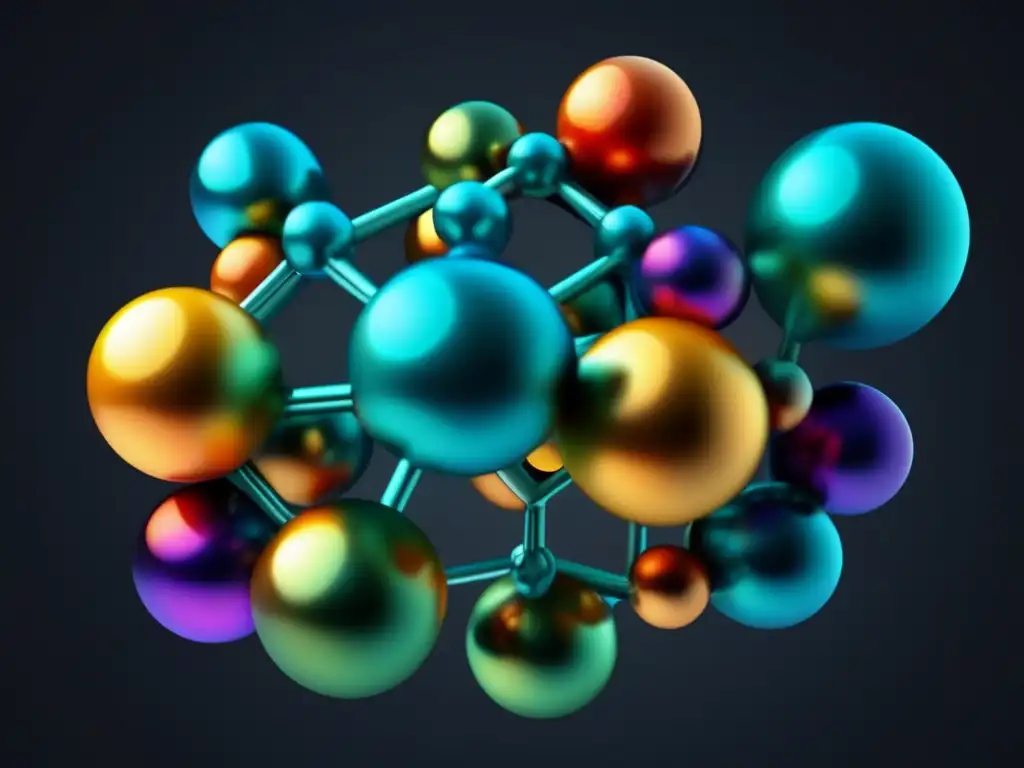 Dominando el cálculo diferencial para química: estructura molecular colorida y detallada de esferas interconectadas, representando elementos químicos