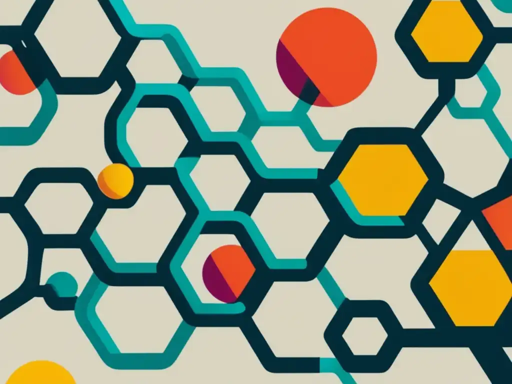 Estructura molecular en química inorgánica: formas geométricas interconectadas, coloridas y abstractas